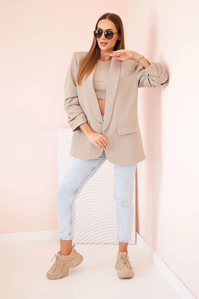 Kesi Włoski Elegant jacket with lapels dark beige