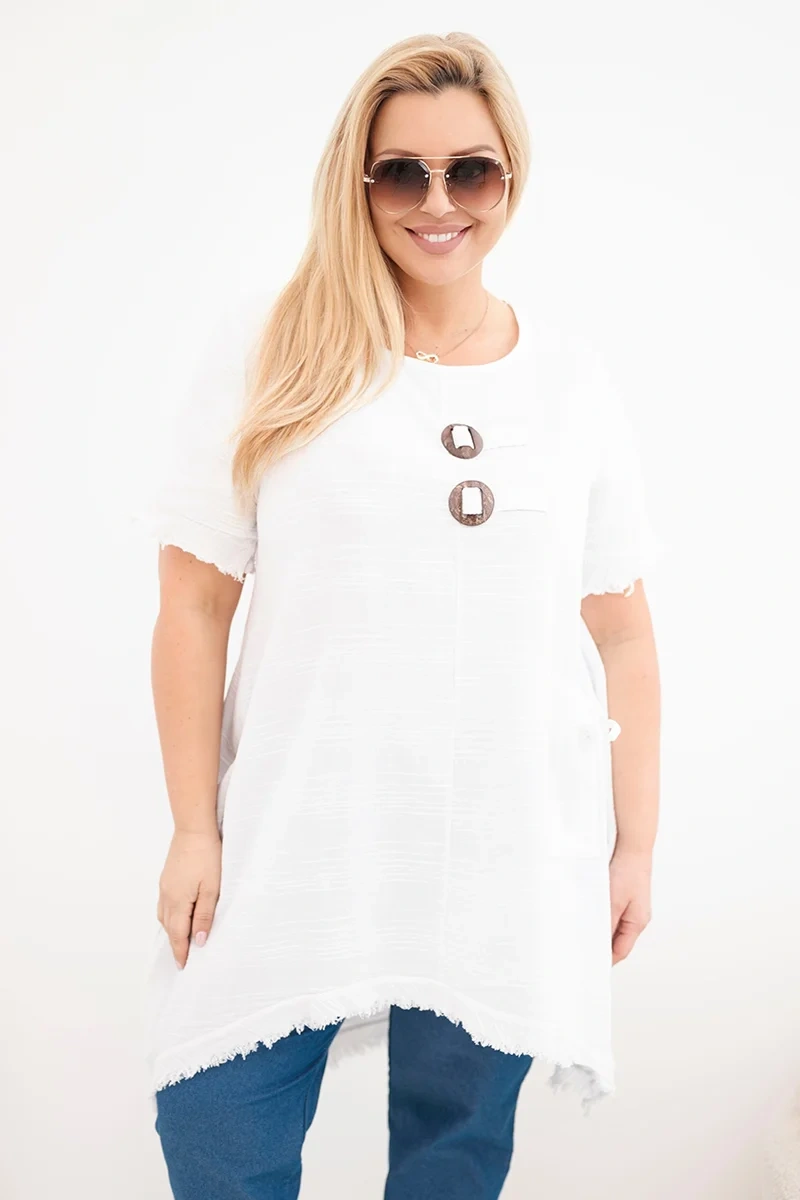 Памучна рокля Kesi с удължен гръб и джоб, бяла