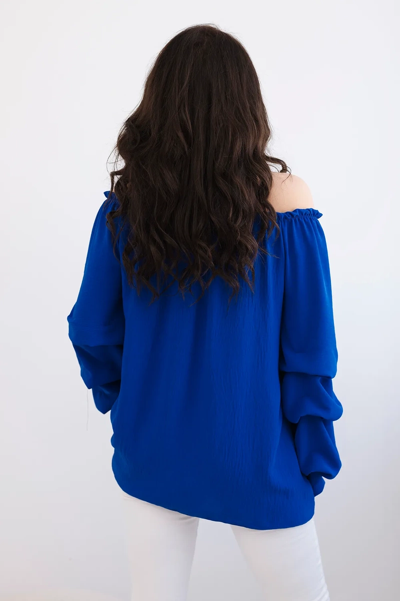 Spanish blouse with decorative sleeves cornflower blue