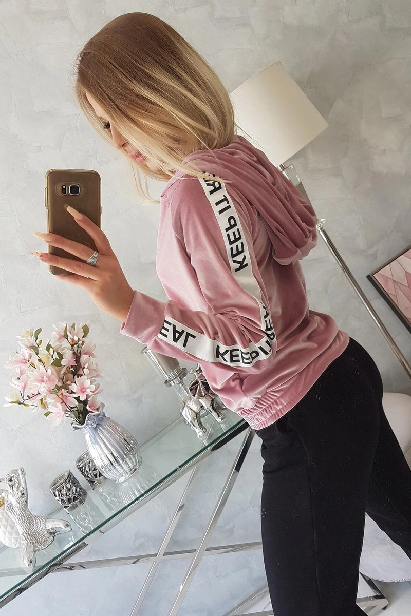Kesi Velor sweatshirt with a hood powdered pink