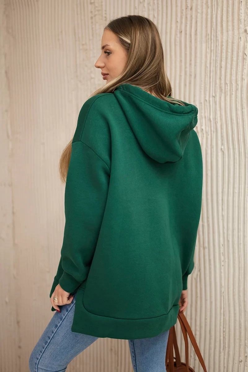 Insulated sweatshirt with side zipper dark green