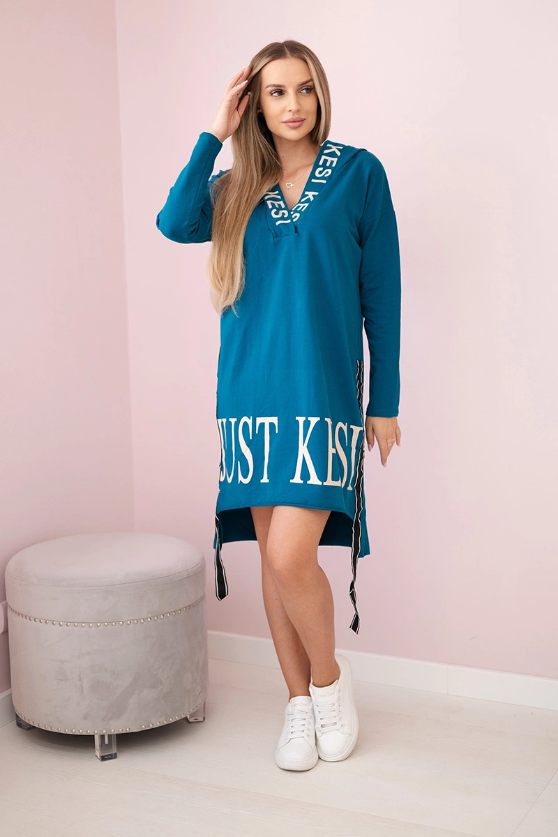 Hooded dress with navy print
