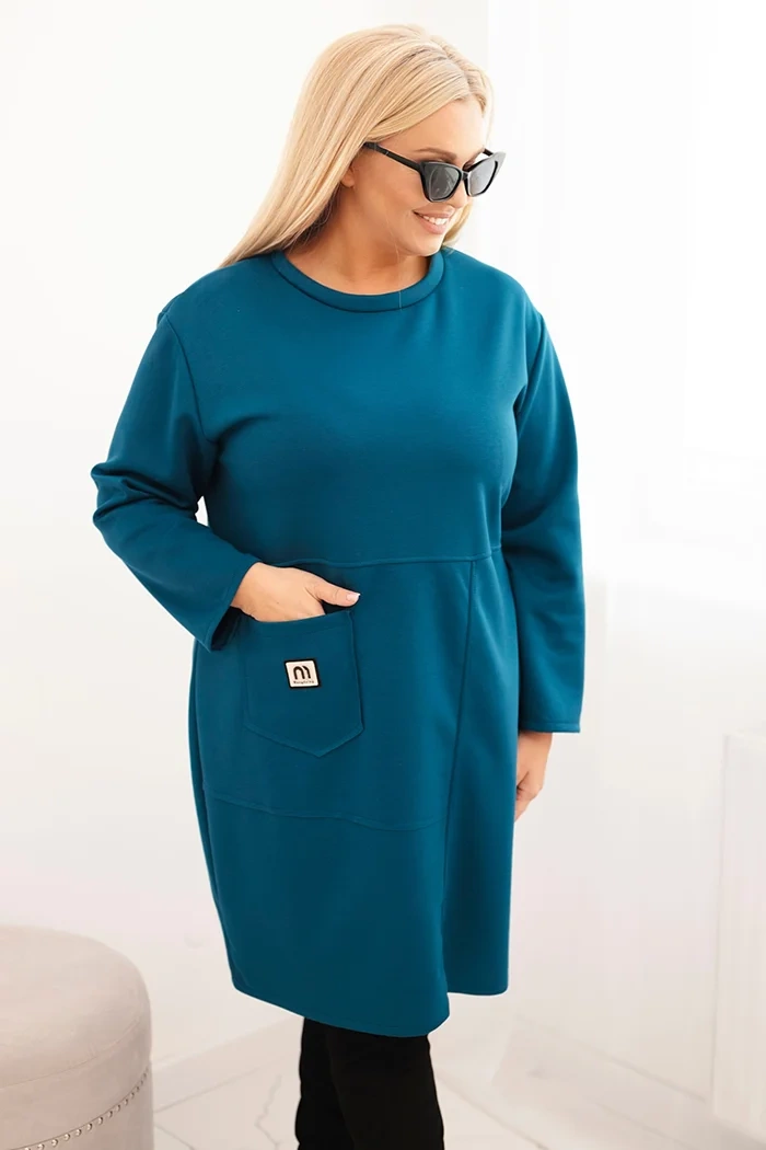Kesi Włoski Plus Size women's dress butter with pocket and 3/4 sleeve sea green