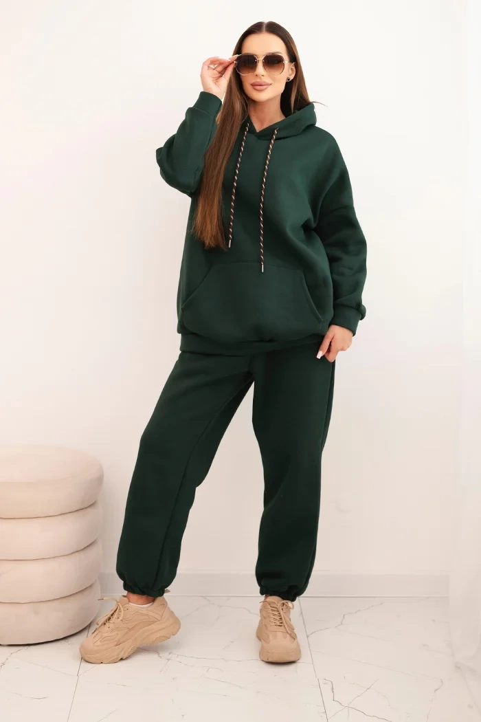 Kesi Włoski Women&#039;s insulated cotton tracksuit with a hood dark green