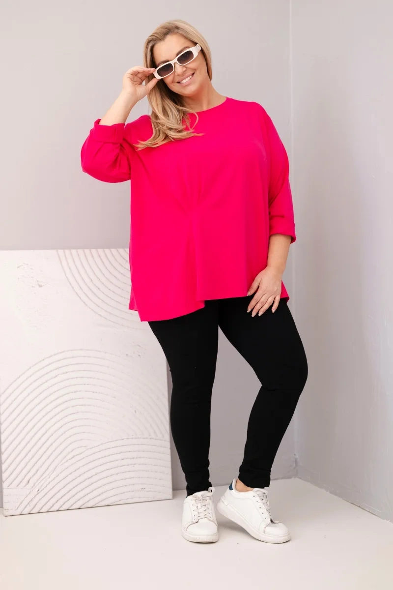 Kesi Włoski Dámska blúzka plus size s bavlnou a dlhým rukávom a nariasením fuchsie