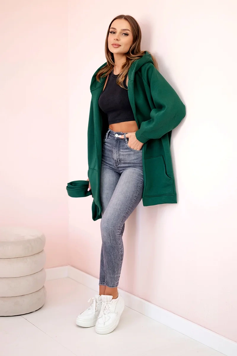 Insulated cape with waist tie dark green