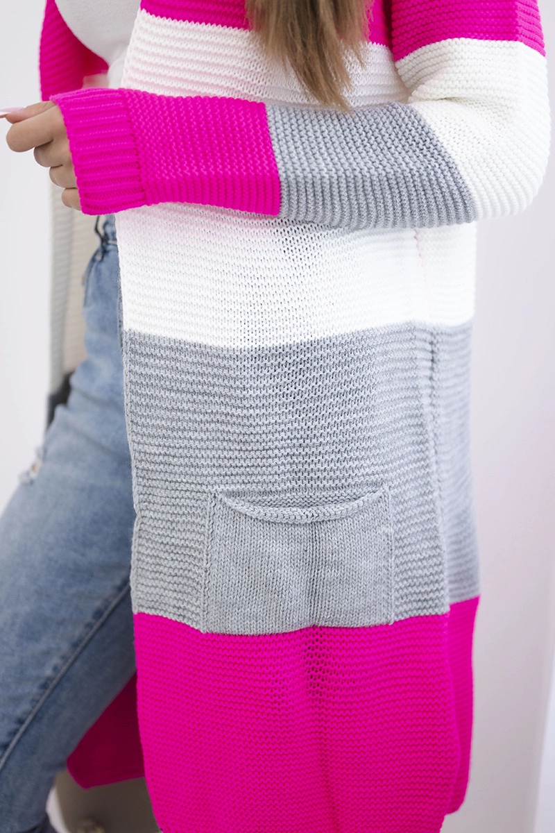 Cardigan sweater on straps pink neon+ecru