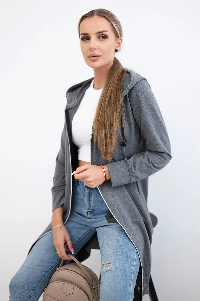 Women's long hoodie Kesi - dark gray melange