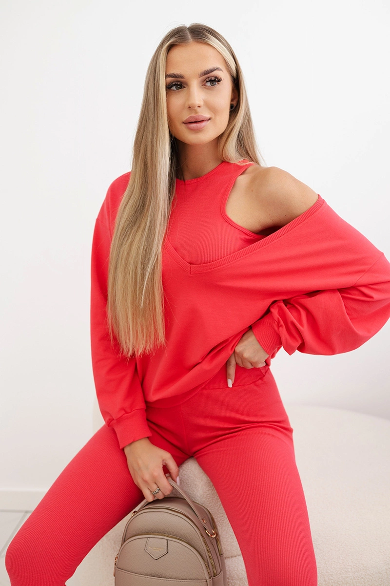 3-piece set sweatshirt + top + leggings raspberry