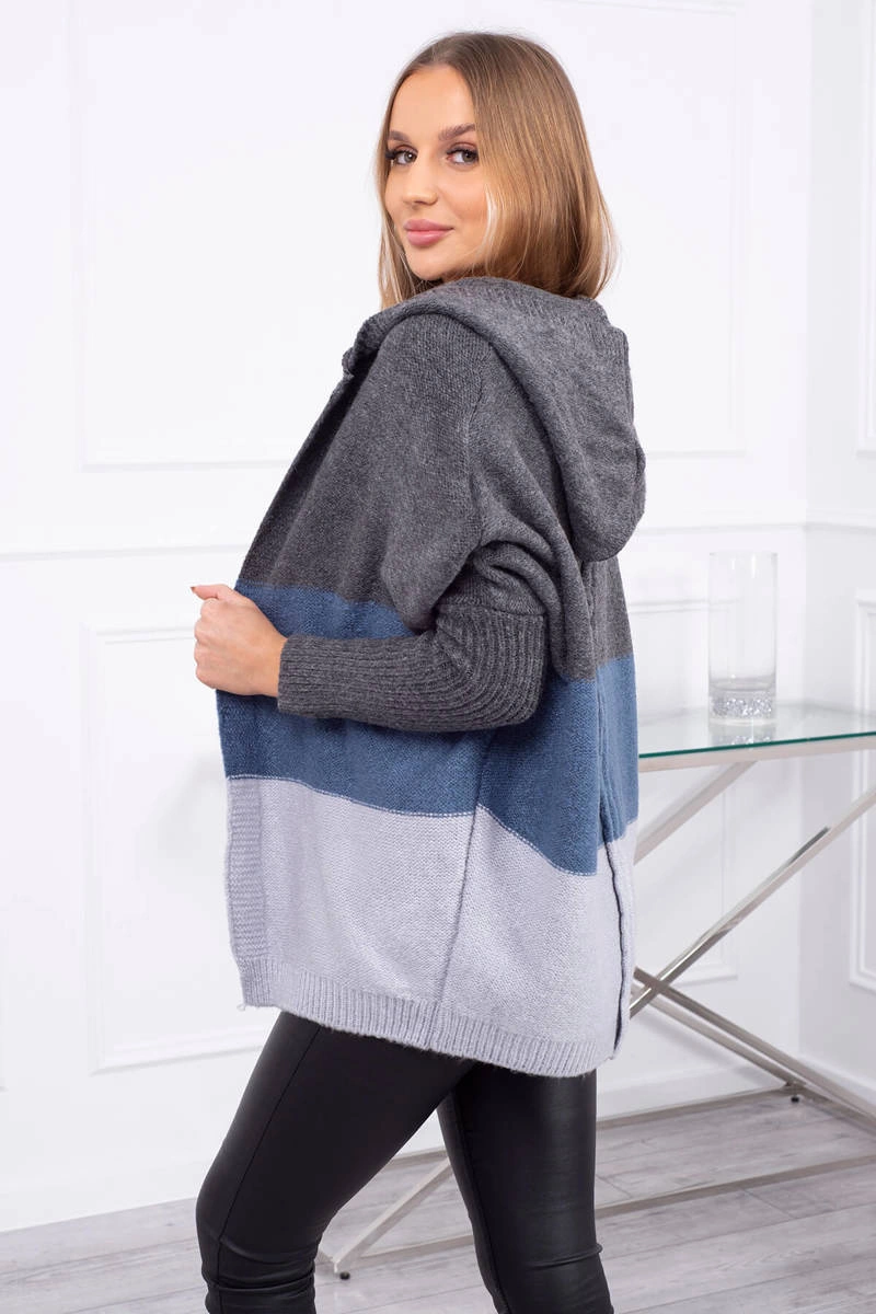 Tri-color hooded sweater graphite+jeans+gray