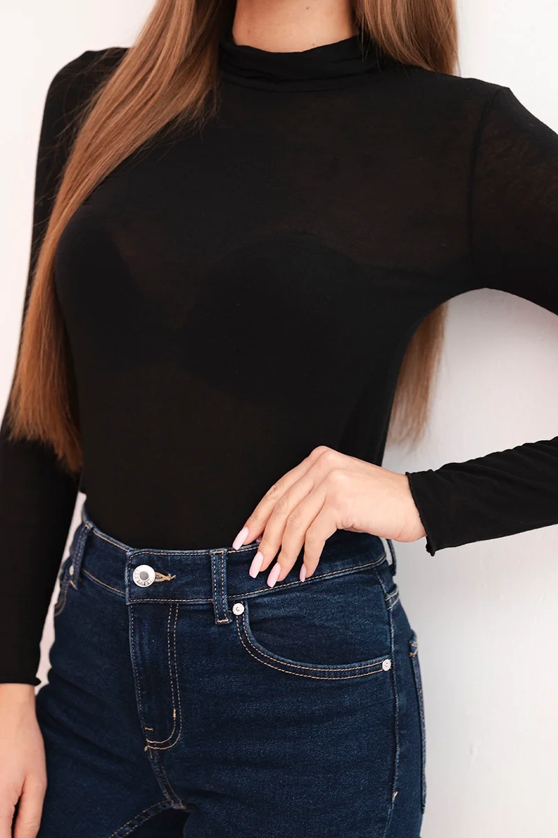 Kesi Włoski Women's turtleneck long sleeve blouse made of cashmere black