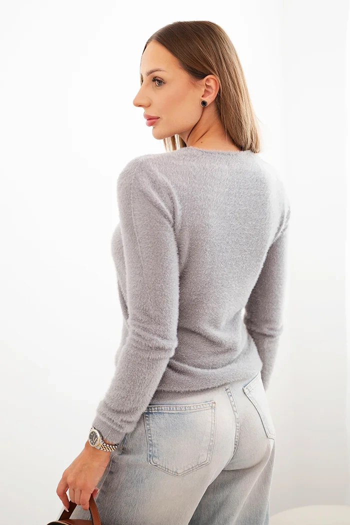 Kesi Włoski Women's alpaca sweater with a round neckline gray