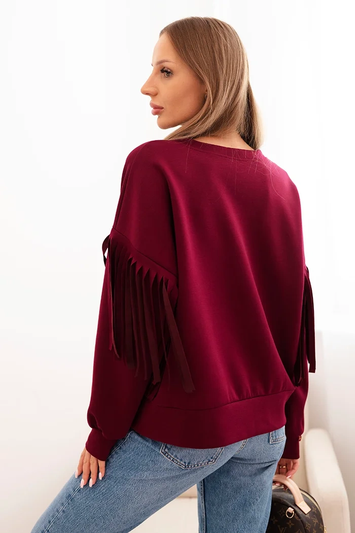 Kesi Włoski Women&#039;s butter-colored sweatshirt with decorative sleeves plum