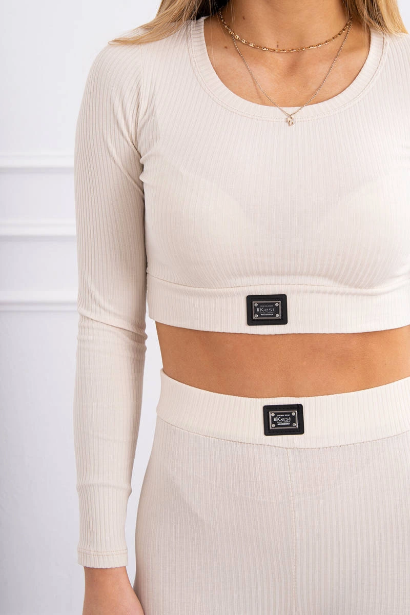 Striped top set with a blouse in light beige color