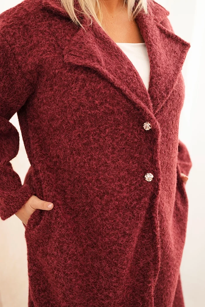 Kesi Włoski Dámsky kabát Plus Size s vlnou a veľkým golierom bordový