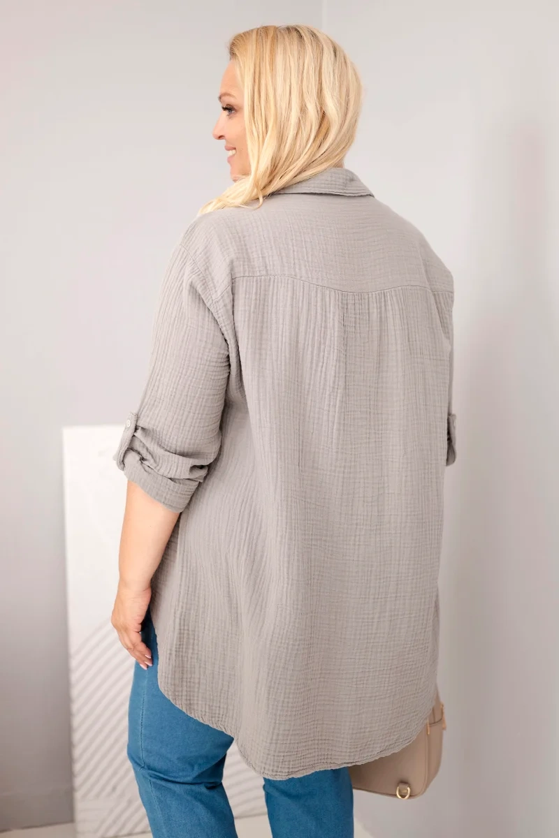 Kesi Włoski Bavlnená mušelínová košeľa Plus Size fango