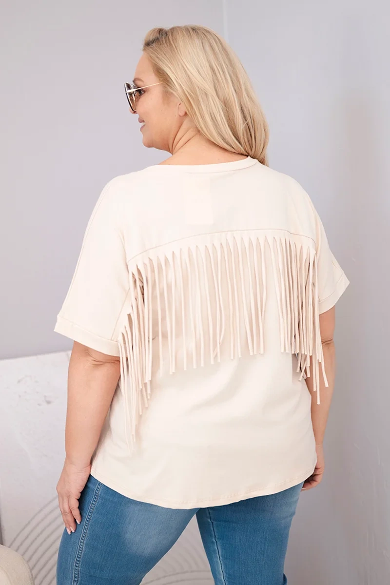 Dámska oversized blúzka s V-výstrihom a strapcami