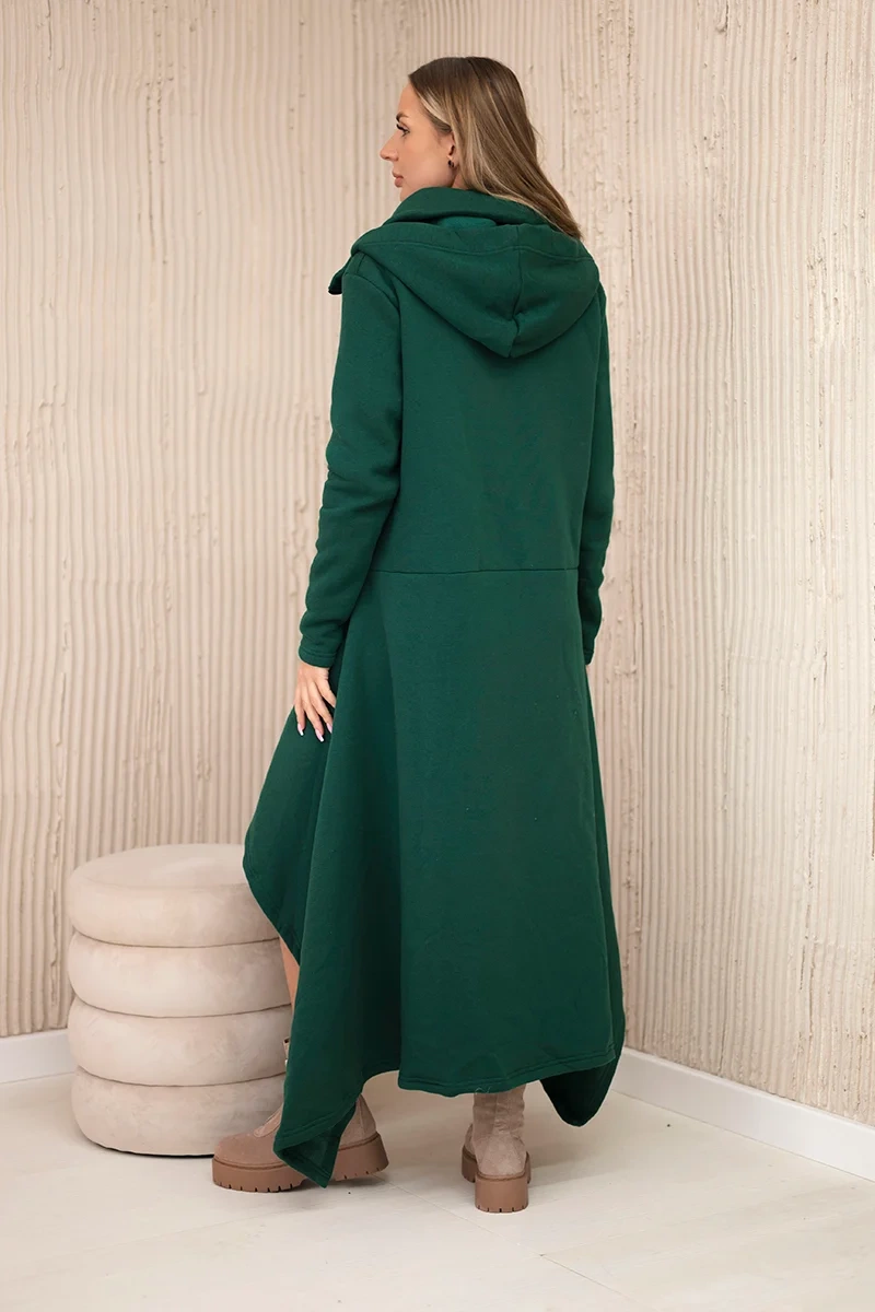 Insulated dress with longer sides in dark green color