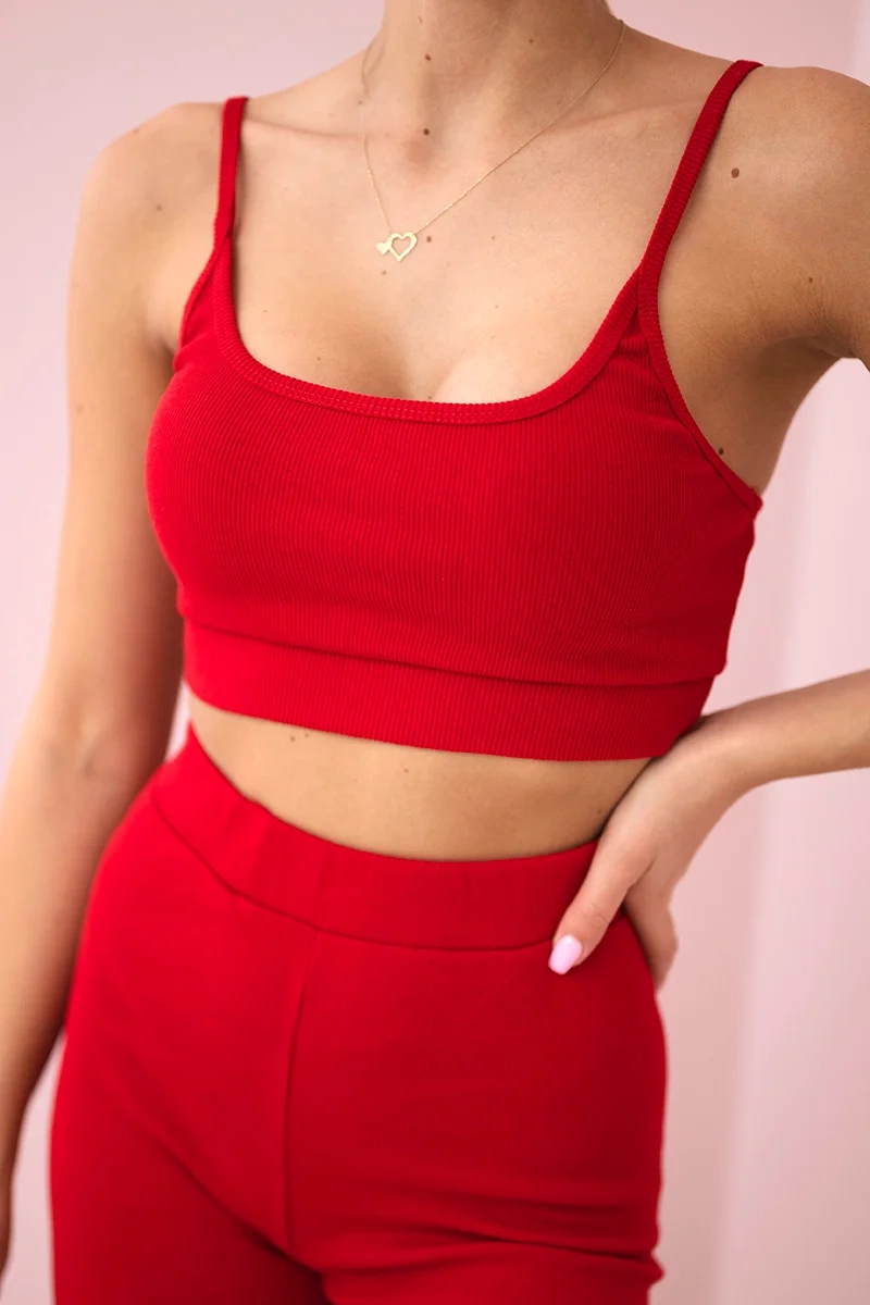 Striped top with red blouse