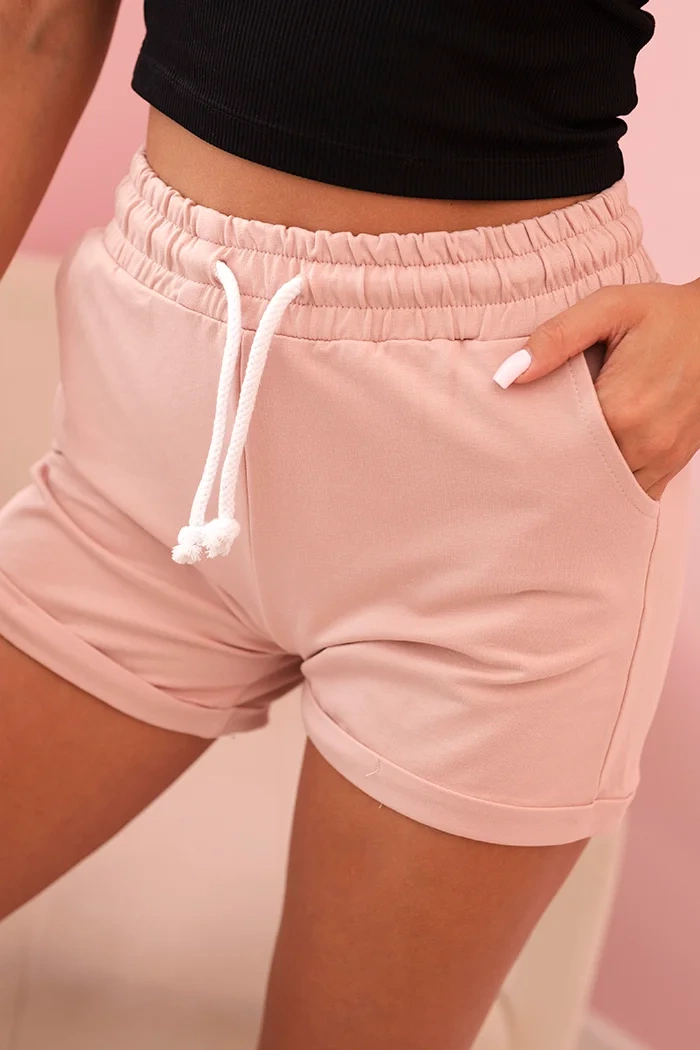 Kesi Women&#039;s cotton shorts with an elastic band and a tie at the waist dark powder pink