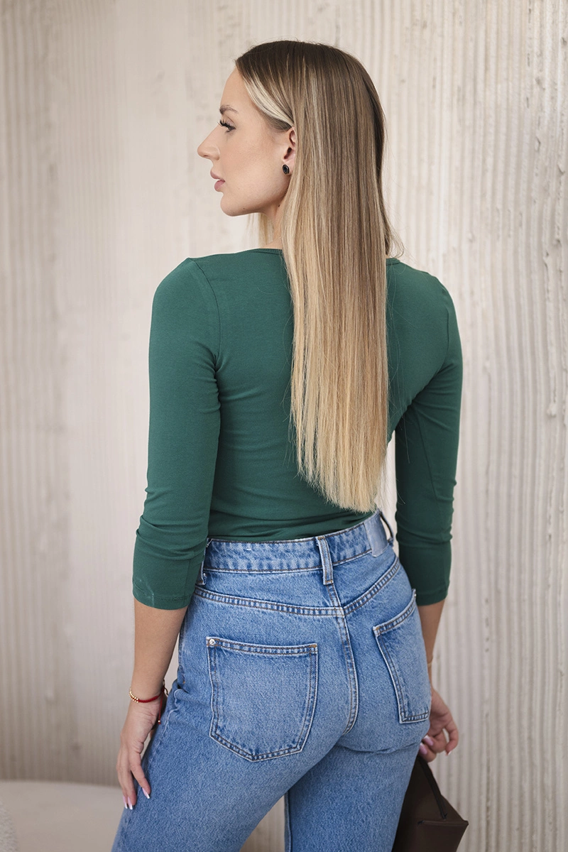 Nude blouse with green gun print