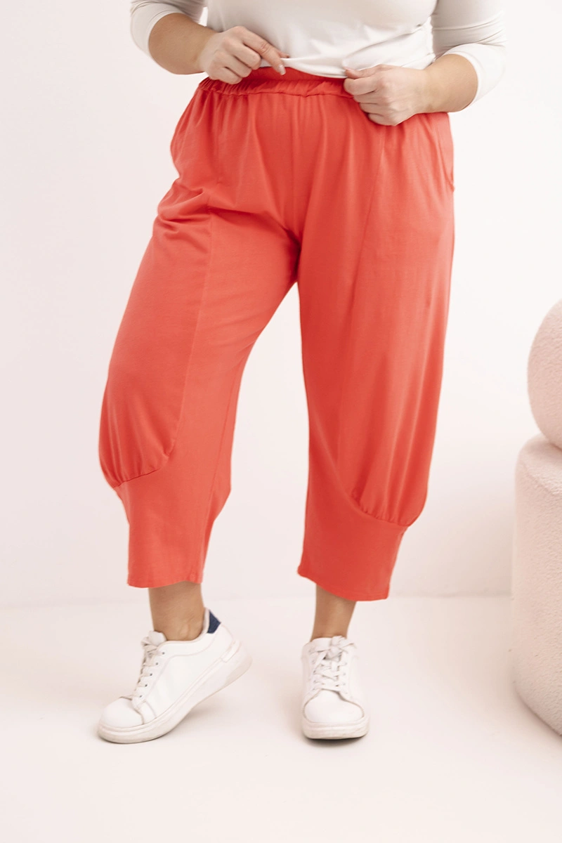 Панталон Kesi Plus Size с ниска талия, коралов цвят