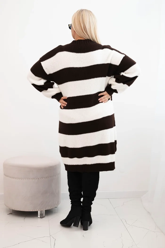 Kesi Włoski Plus Size striped women's sweater dress brown