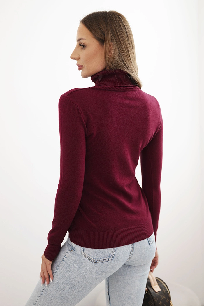 Kesi Włoski Women's viscose sweater with a turtleneck and long sleeves burgundy