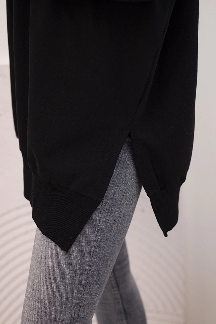 Kesi Women&#039;s cotton sweatshirt with a wide bottom hem black