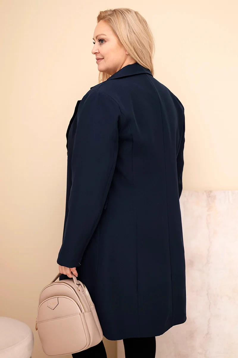 Dlhý kabát Kesi Włoski Plus Size námornícka modrá