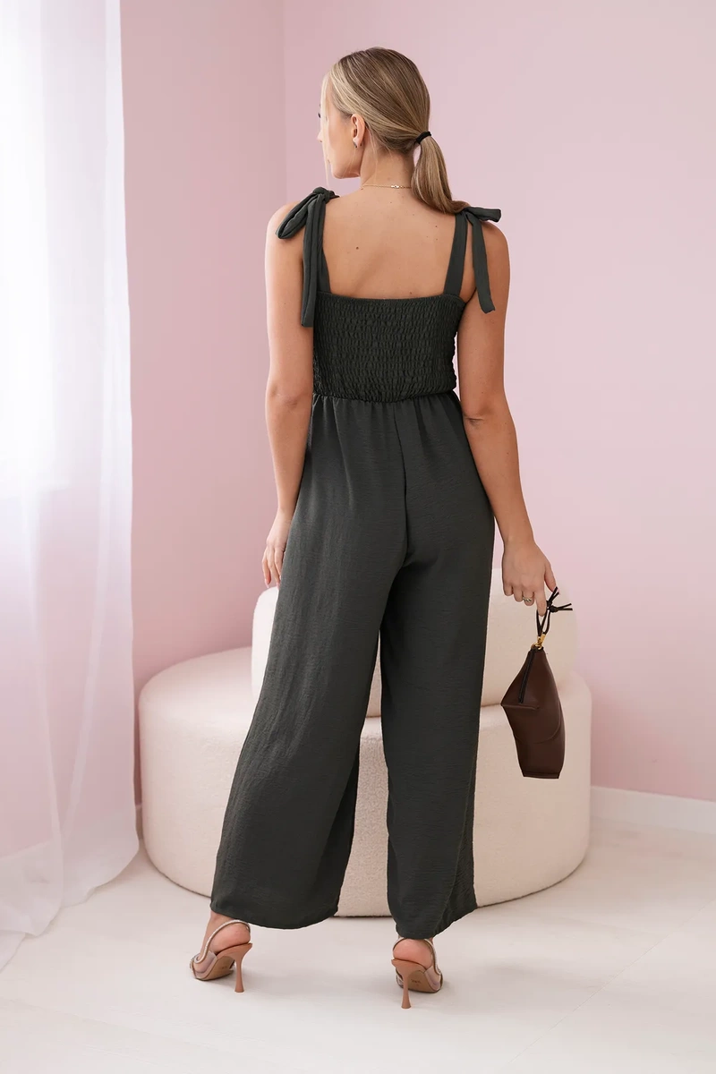 Waisted jumpsuit with a draped top in khaki