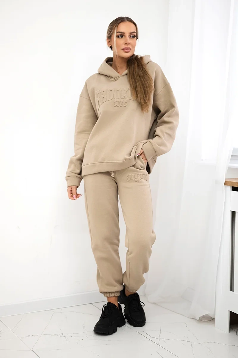 Insulated cotton set, sweatshirt + trousers Brooklyn light beige