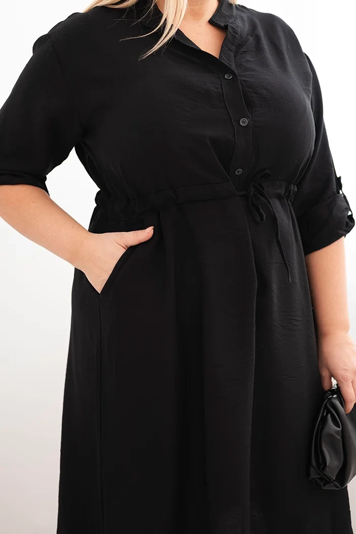 Kesi Włoski Plus Size women&#039;s viscose dress with buttons and a tie at the waist black