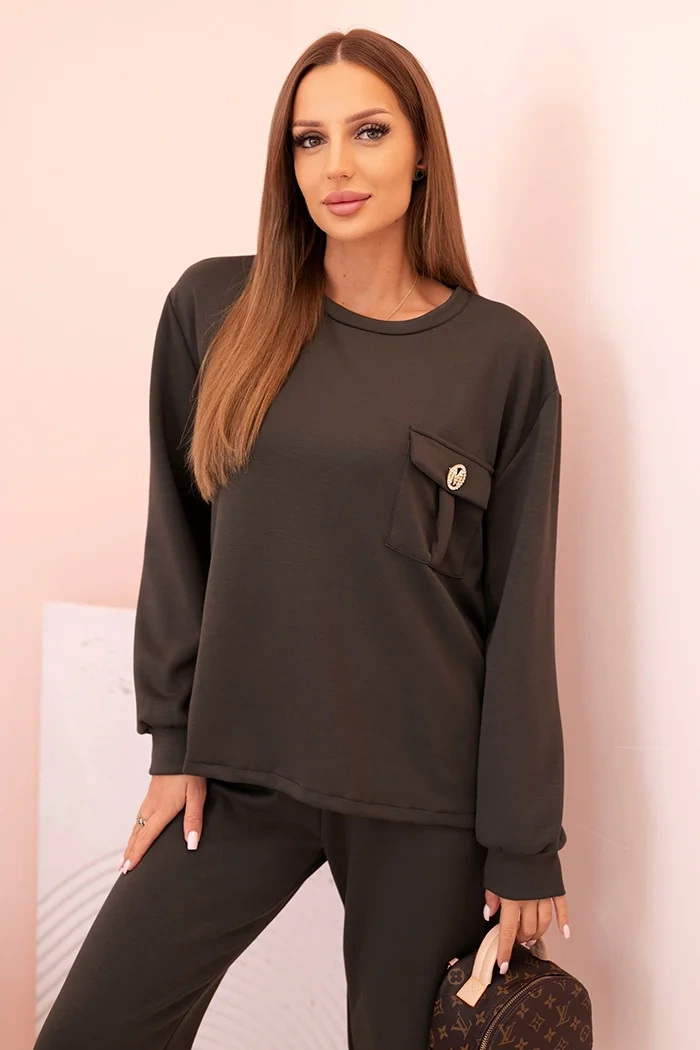 Kesi Włoski Women&#039;s set butter sweatshirt and pants with elastic khaki