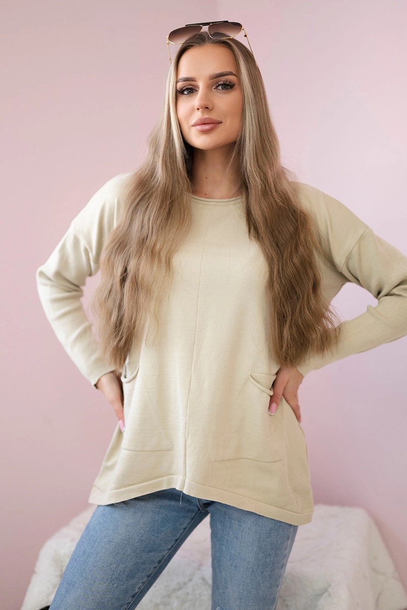 Sweater with front pockets beige