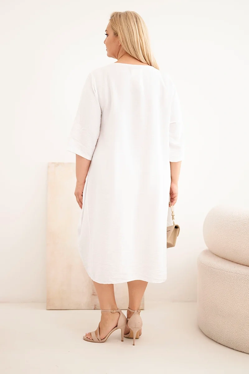 Kesi Włoski dámske šaty Plus Size s vreckami biele