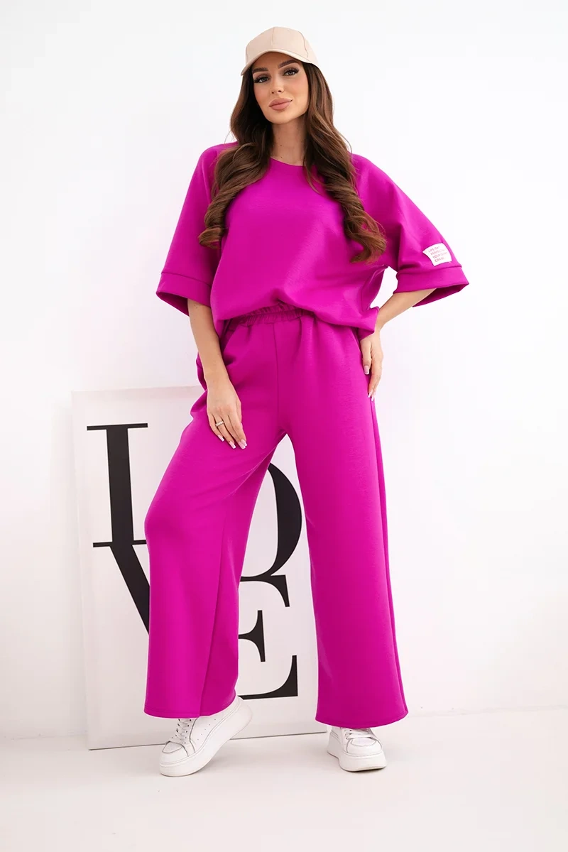 Италиански комплект Kesi със суитшърт и широки панталони, тъмно лилав