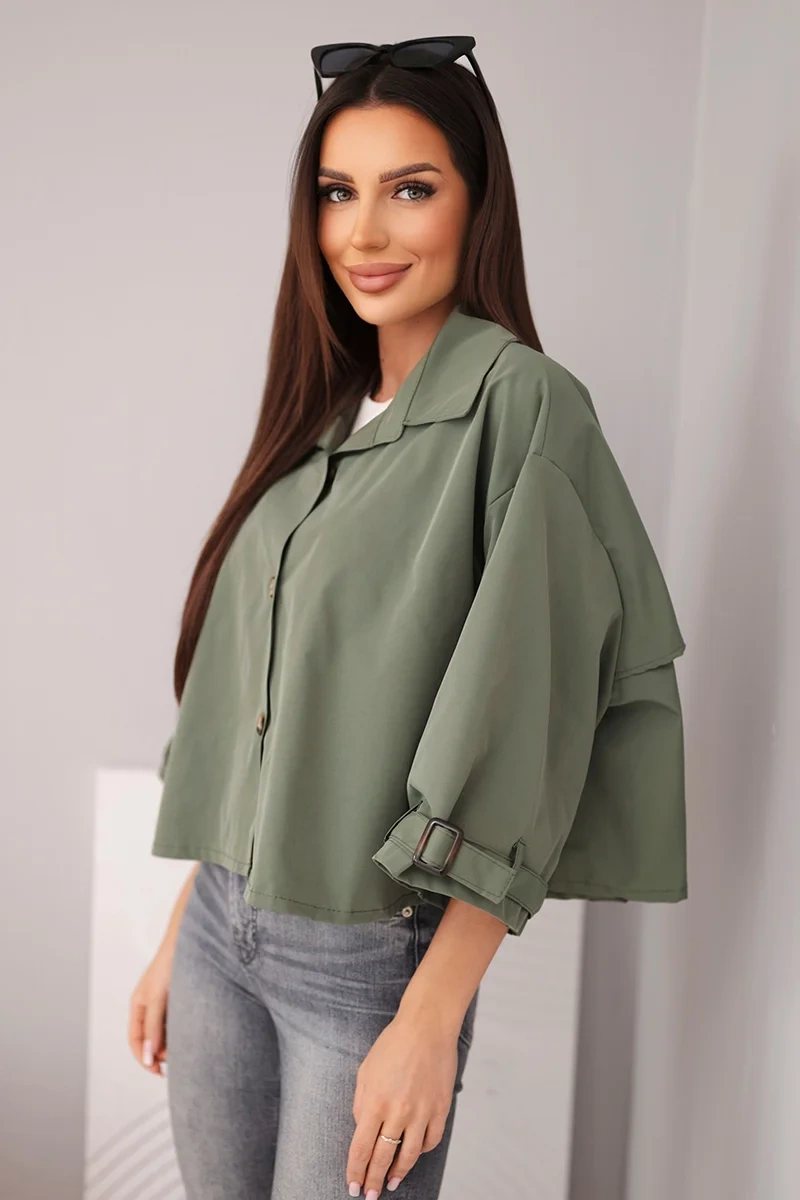 Krátká dámská khaki bunda s knoflíčky