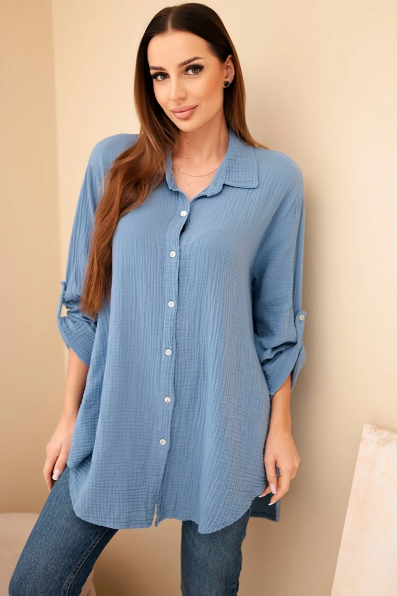 Kesi Włoski Bavlnená mušelínová košeľa Denim