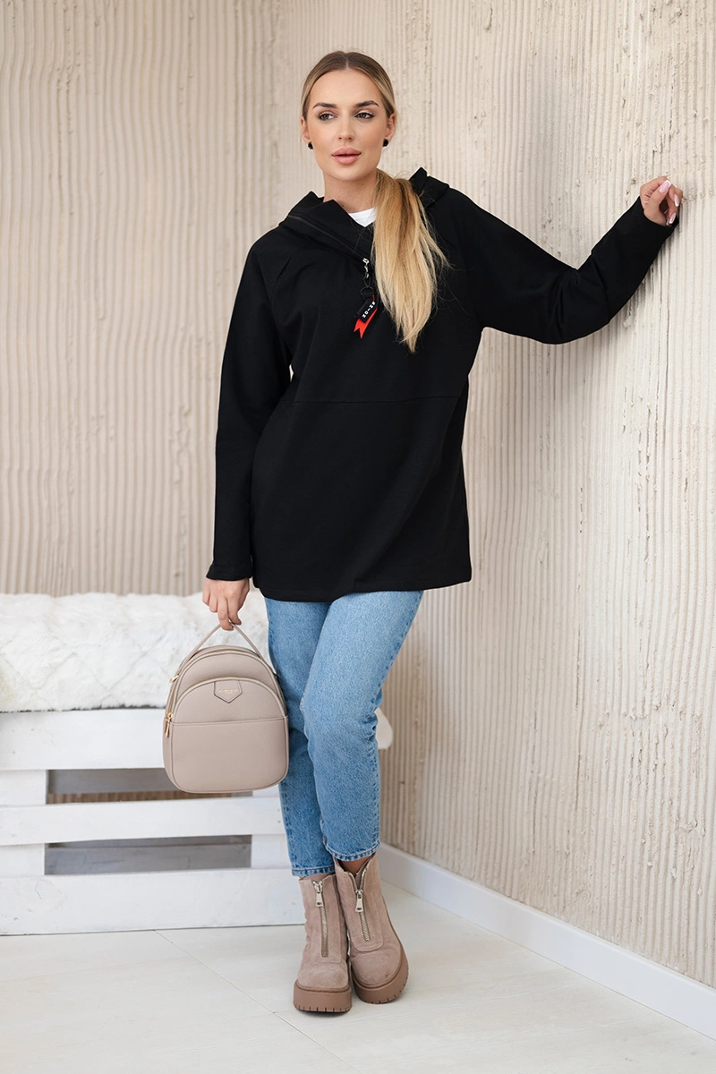 Tunic with zipper on hood Oversize black
