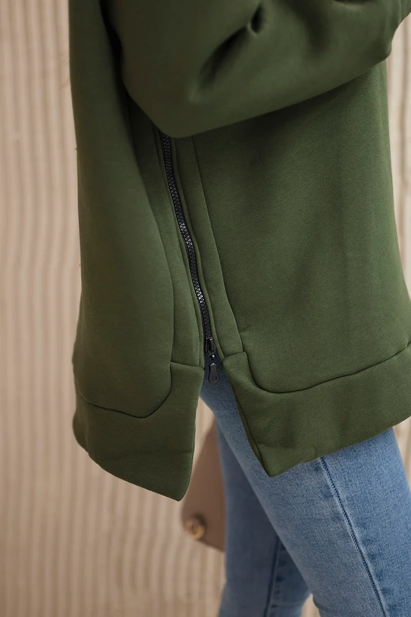Insulated sweatshirt with side zipper khaki