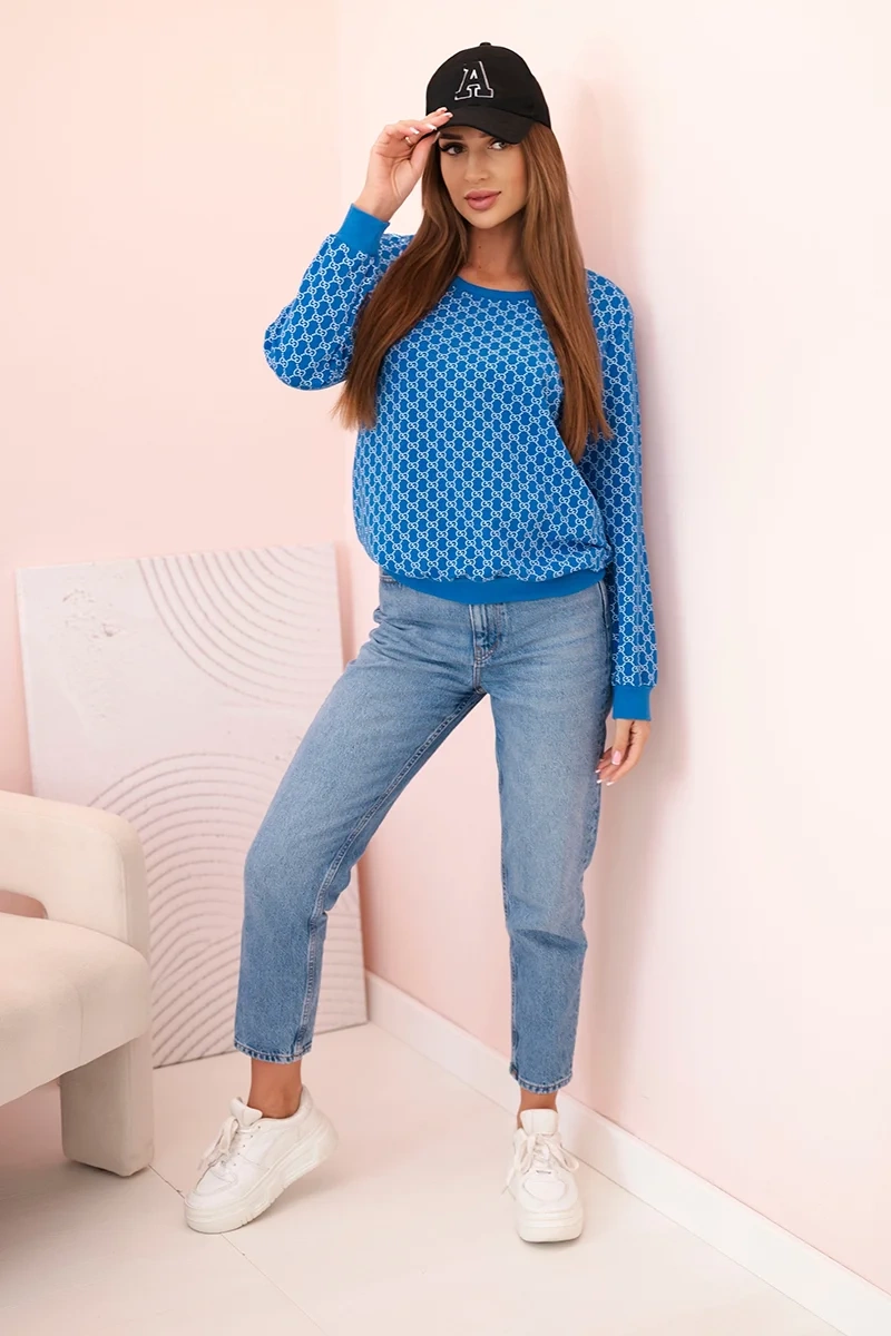 Kesi Women's sweatshirt with print and round neckline cornflower blue