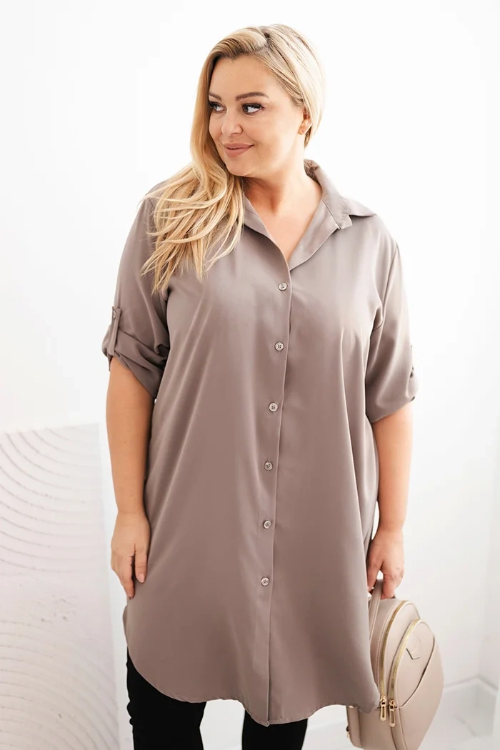 Kesi Włoski Plus Size women's shirt dress with a longer back and rolled-up sleeves fango