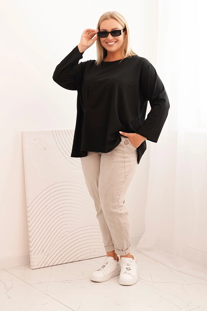 Kesi Włoski Dámska blúzka Plus Size z bavlnou s vreckom a zrolovaným rukávom kiwi