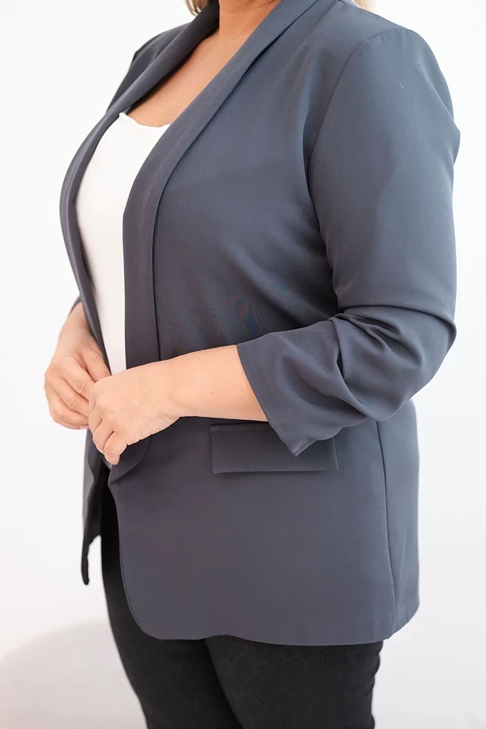 Kesi Włoski Plus Size women's blazer without fastening with lining XL/2XL graphite
