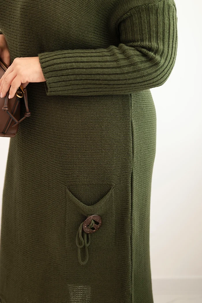 Kesi Włoski Plus Size women's oversized sweater dress with mohair and pocket khaki