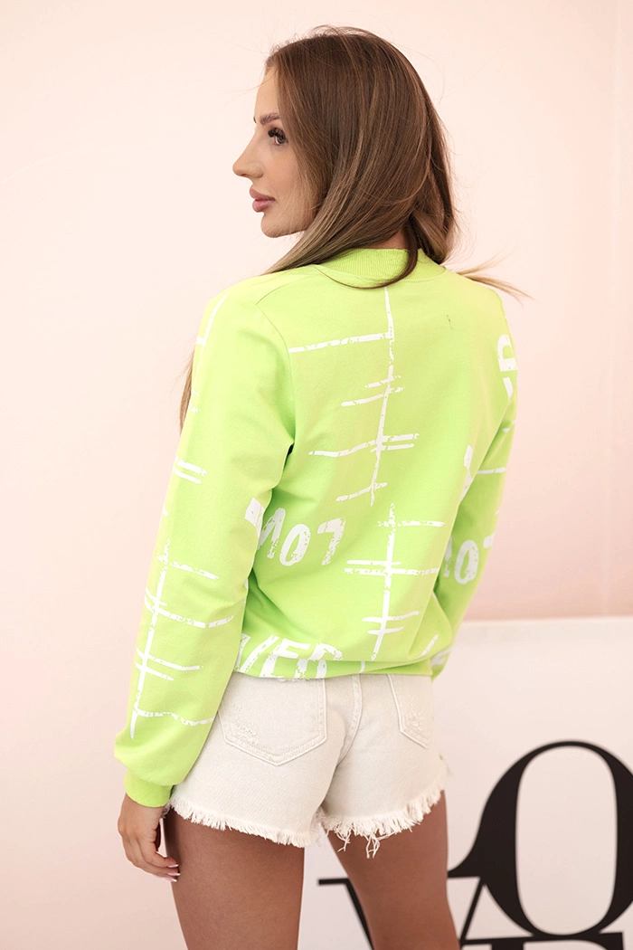 Kesi Women's cotton sweatshirt with print and zipper neon green