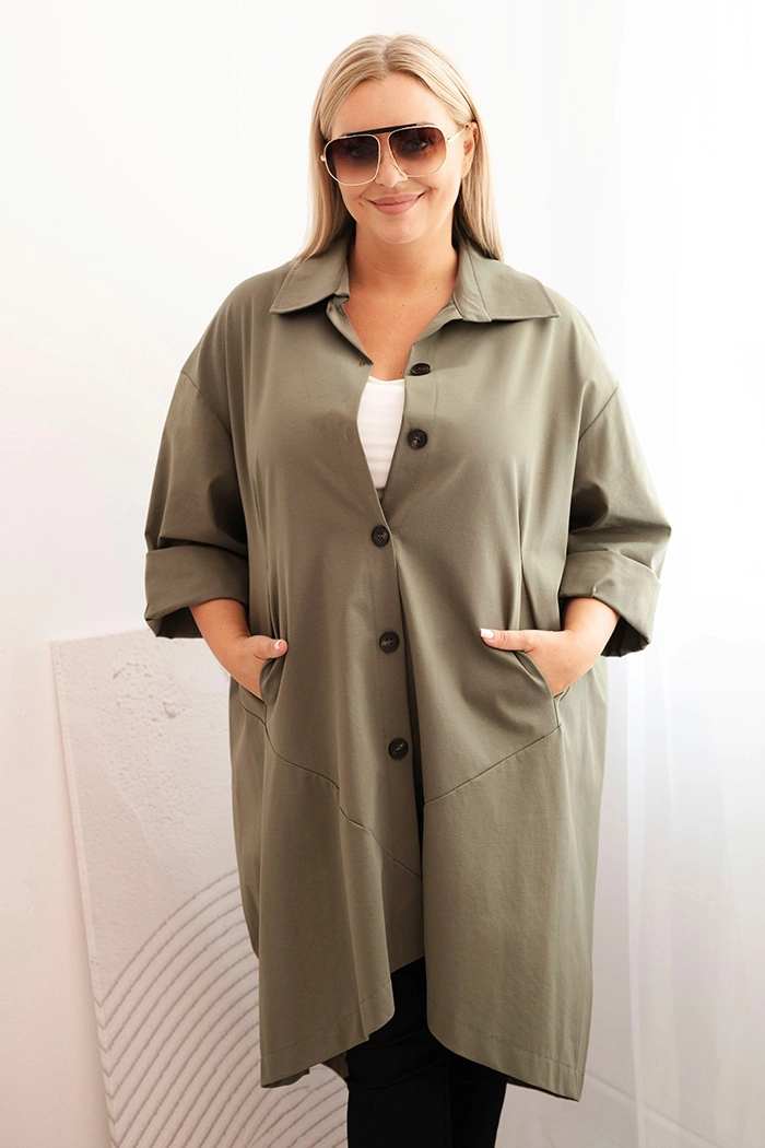 Kesi Włoski Plus Size women&#039;s Punto cardigan with cotton and buttons khaki