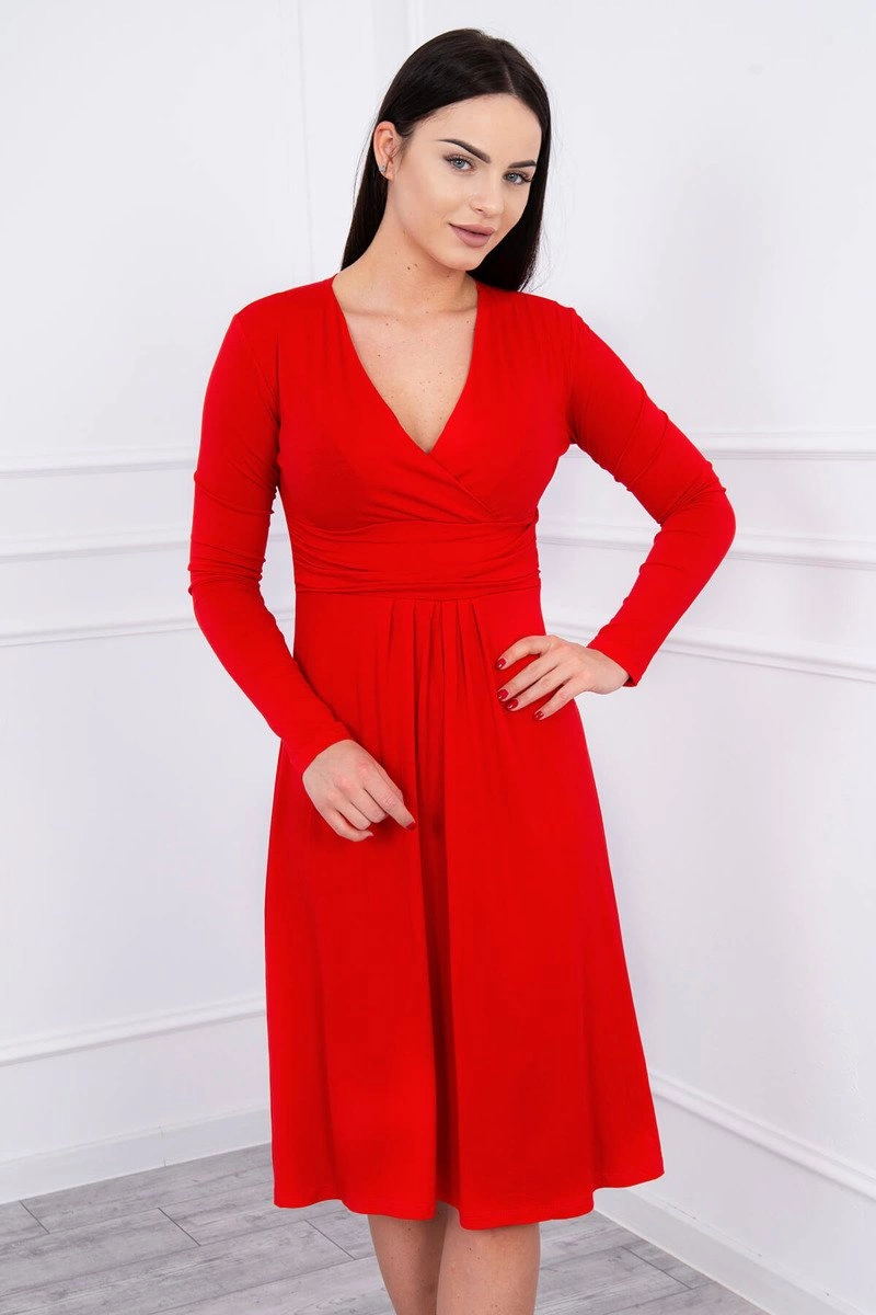 marka niezdefiniowana Dress cut under the bust, long sleeve red