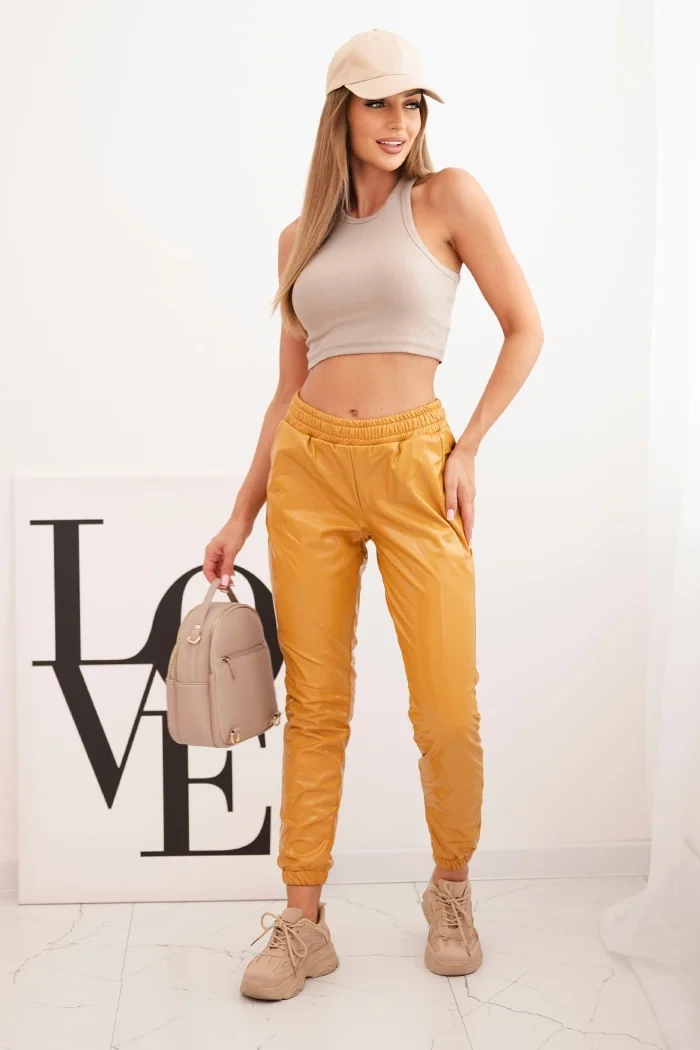 Double-layer trousers with velour mustard